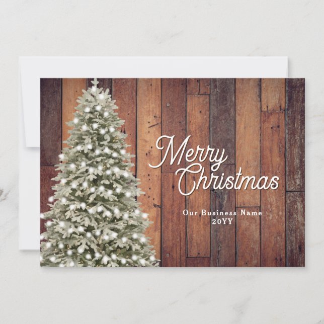 Rustic Merry Christmas Christmas Tree Company Holiday Card (Front)
