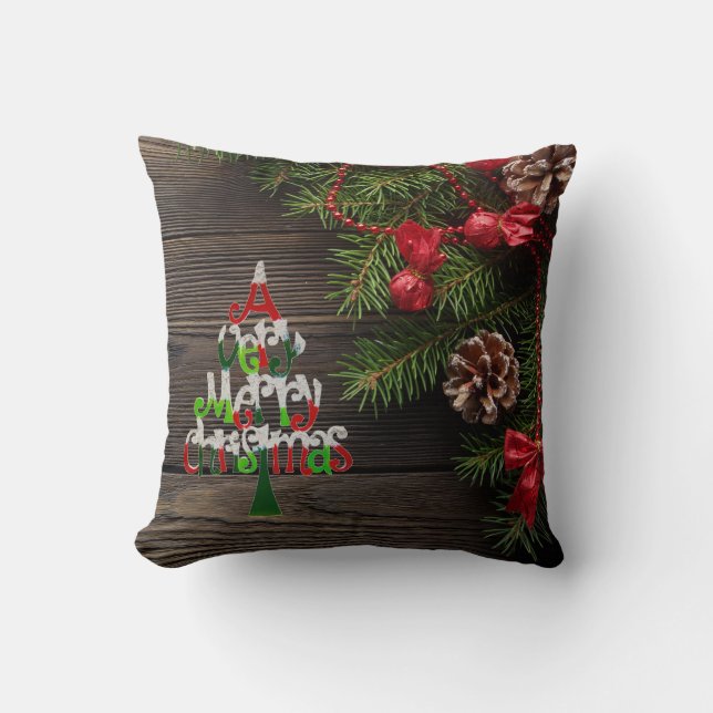 Rustic Merry Christmas Country Wreath Holiday Cushion (Front)