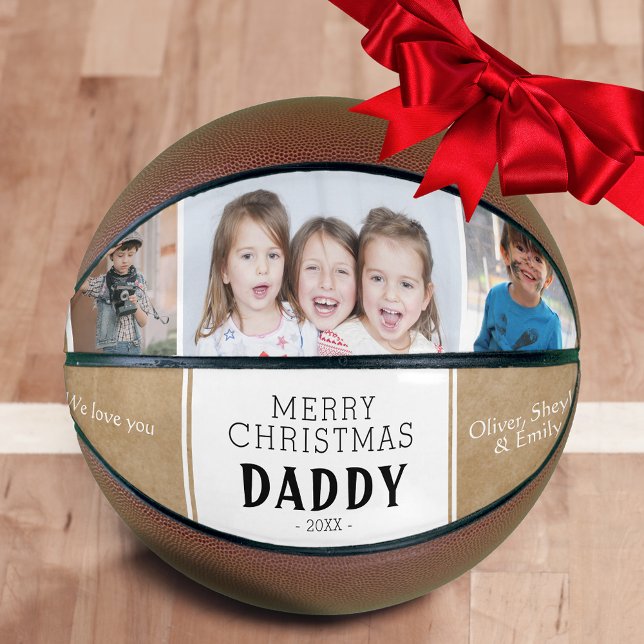 Rustic Merry Christmas Daddy 3 Photo Collage Basketball (Creator Uploaded)
