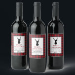 Rustic Merry Christmas Deer Red Plaid  Wine Label<br><div class="desc">Rustic Red Buffalo Plaid Reindeer Merry Christmas Wine Label</div>