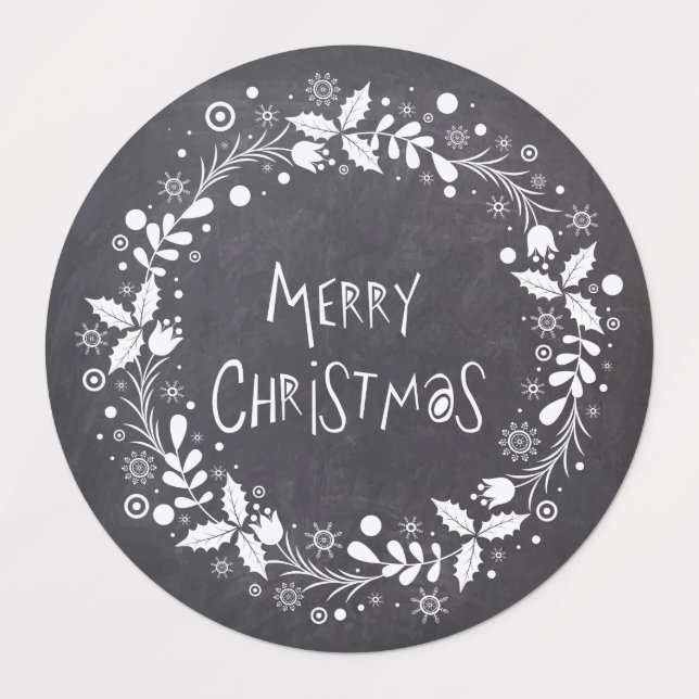 Rustic Merry Christmas Floral Wreath Chalkboard (Design 1)