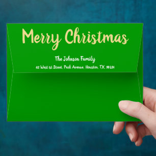 Rustic Merry Christmas Green Gold Holiday Mailing Envelope