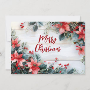 Rustic Merry Christmas Greeting Card with Flowers