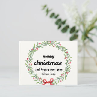 Rustic Merry Christmas Happy New Year Family Name  Holiday Postcard