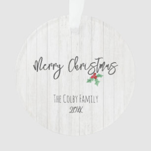 Rustic Merry Christmas Holly Barn Family Photo Ornament