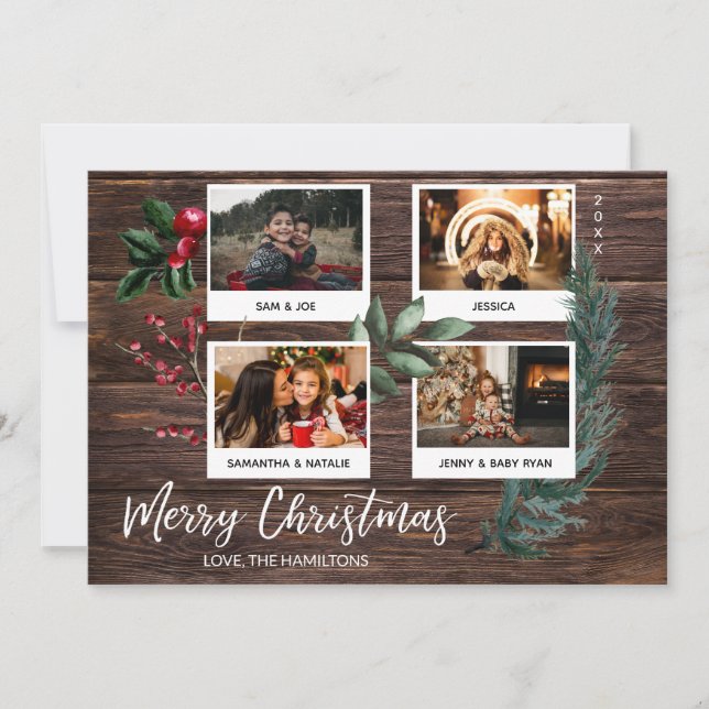 Rustic Merry Christmas - Instant 4 Multi Photo Invitation (Front)