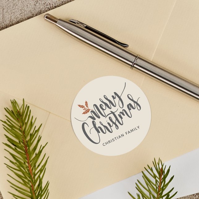 Rustic Merry Christmas Personalised Classic Round Sticker (Rustic Merry Christmas Personalized Classic Round Sticker)