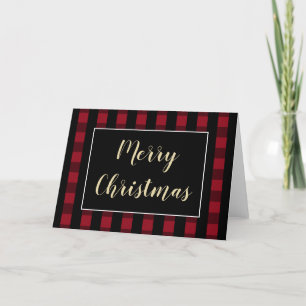 Rustic Merry Christmas Red And Black Plaid Blank Holiday Card