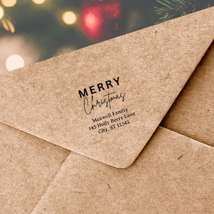 Rustic Merry Christmas Return Address Rubber Stamp