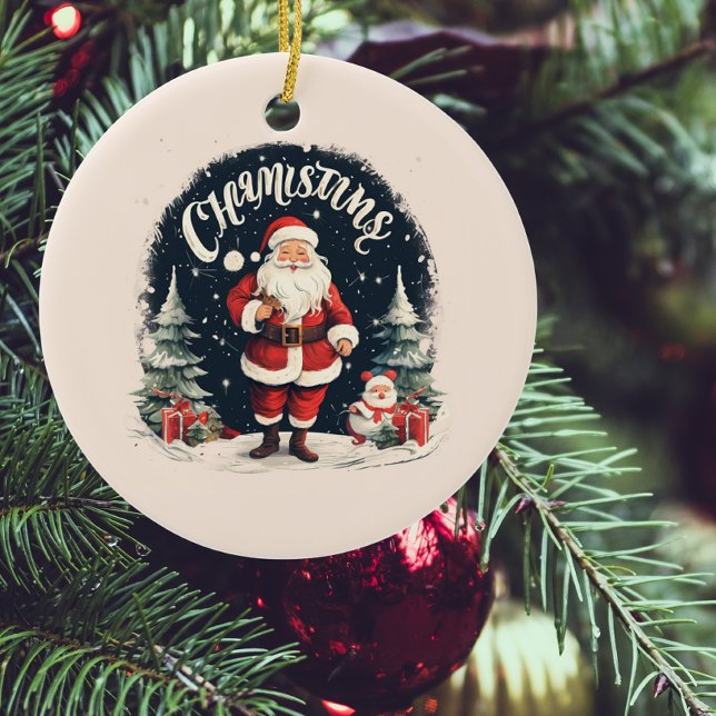 Rustic Merry Christmas & Santa Cause Ceramic Ornament (Creator Uploaded)