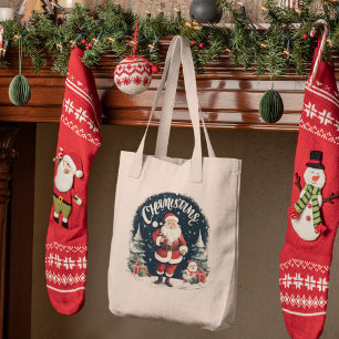 Rustic Merry Christmas & Santa Cause Tote Bag