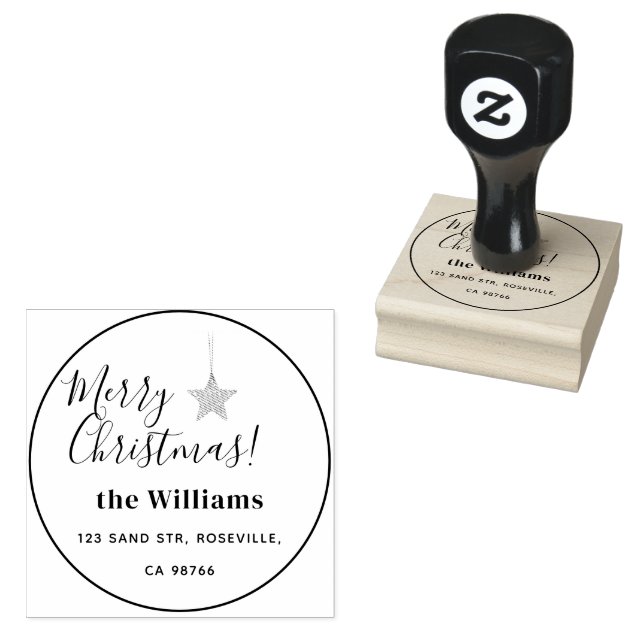 Rustic Merry Christmas Script Rubber Stamp (Stamped)