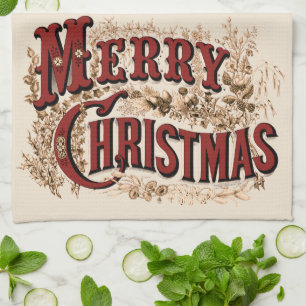 Rustic Merry Christmas Tea Towel