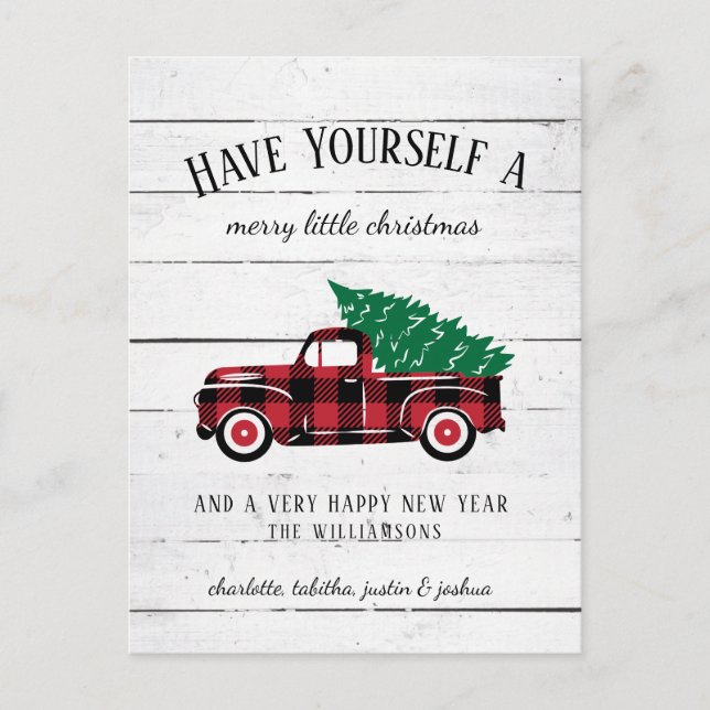 Rustic Merry Christmas Tree Vintage Red Truck Card (Front)