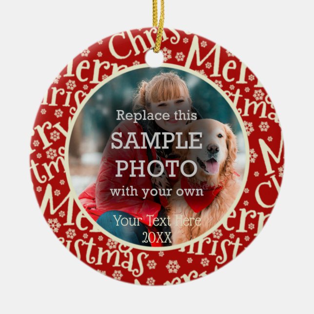 Rustic Merry Christmas, Two Photo, Two Sided Ceramic Ornament (Front)