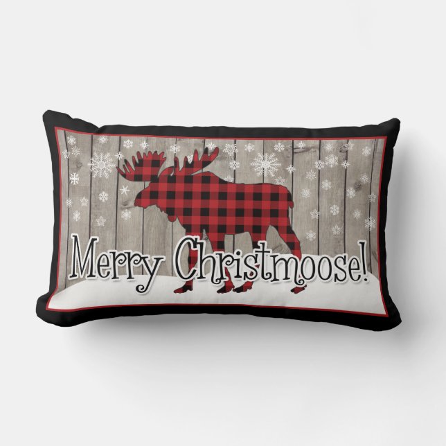 Rustic Merry Christmoose Lumbar Pillow (Front)