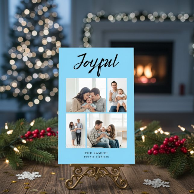 Rustic Merry Four Family Photo Collage Pest Holiday Card (Creator Uploaded)