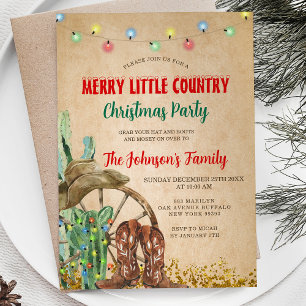 Rustic Merry Little Country Cowboy Christmas Party Invitation
