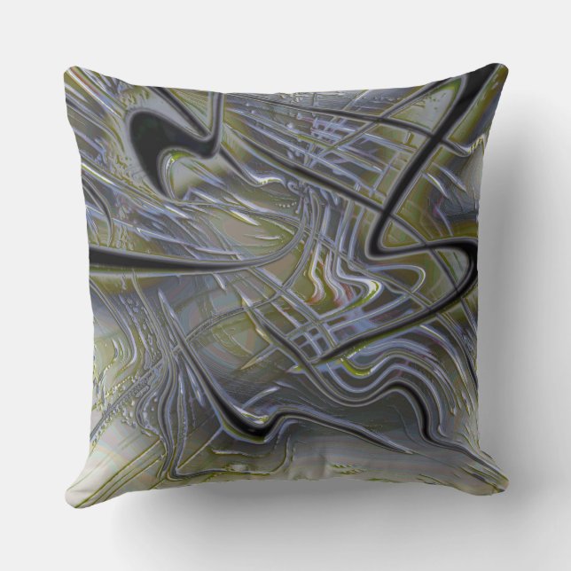 Rustic messy traces on a soft yellowish green grey cushion (Back)