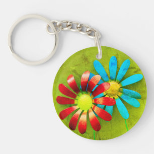 Rustic Metal Garden Flowers Key Ring