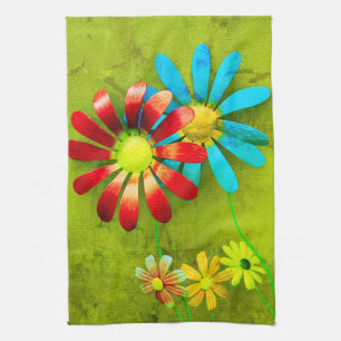 Rustic Metal Garden Flowers Kitchen Towels