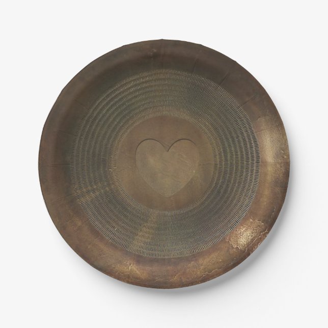 Rustic metal heart paper plates (Front)