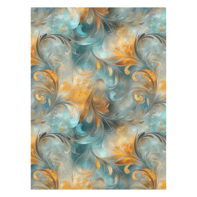 Rustic Metallic Paisley Abstract -Vintage-Inspired Tablecloth (Front)