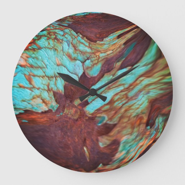 Rustic Metallic Rust Paint Effect. Industrial Art Large Clock (Front)