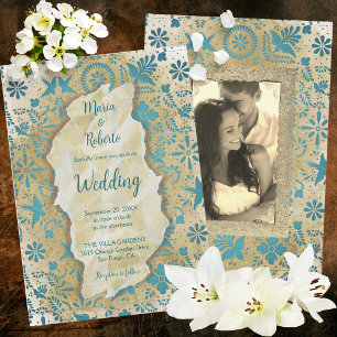 Rustic Mexican Blue Tiles Mexican Wedding Invitation