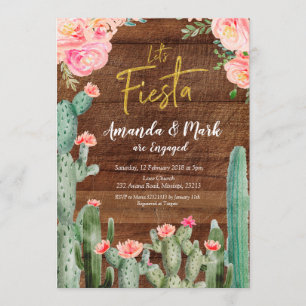 Rustic Mexican Cactus Fiesta Engagement Party Invitation