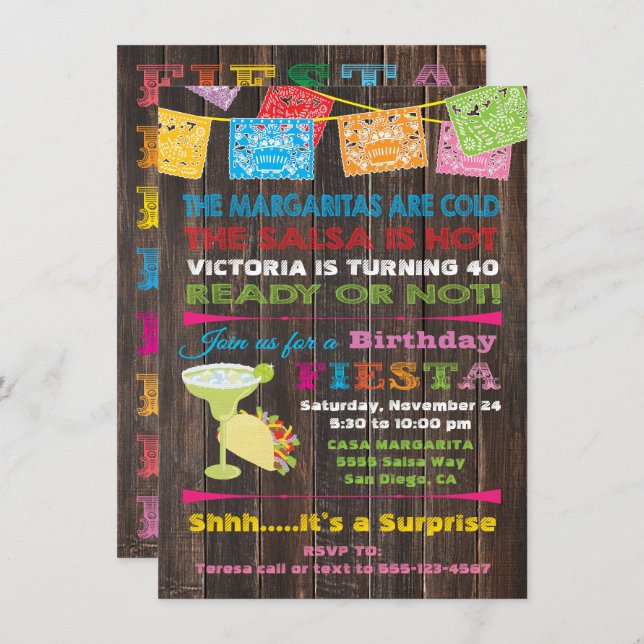 Rustic Mexican Fiesta Birthday Party Invitation (Front/Back)