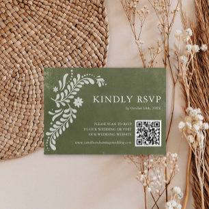 Rustic Mexican Green Wedding QR Code RSVP Card