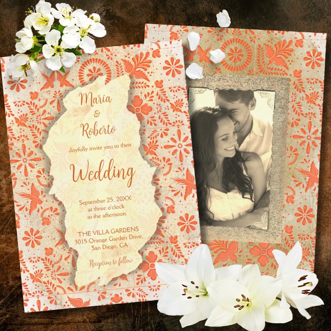 Rustic Mexican Orange Tiles Mexican Wedding Invitation (Creator Uploaded)