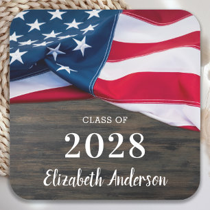 Rustic Military Graduation American Flag Patriotic Square Sticker