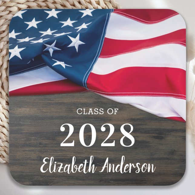 Rustic Military Graduation American Flag Patriotic Square Sticker (Creator Uploaded)