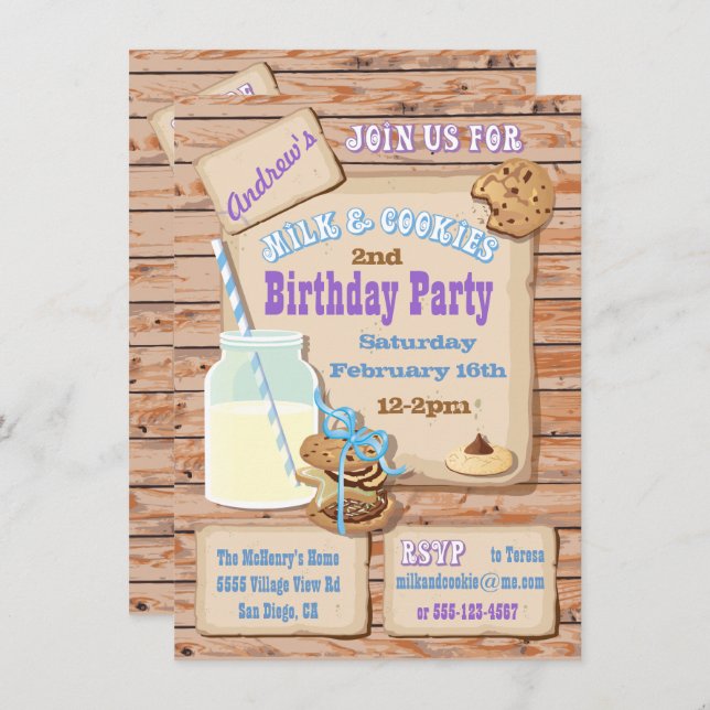 Rustic Milk and Cookies Birthday Party Invitations (Front/Back)