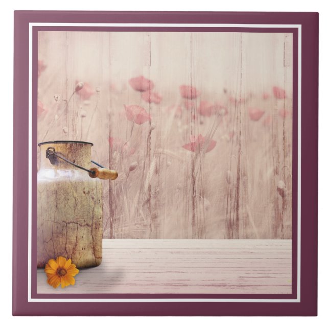 Rustic Milk Can Country Style on Wood Ceramic Tile (Front)