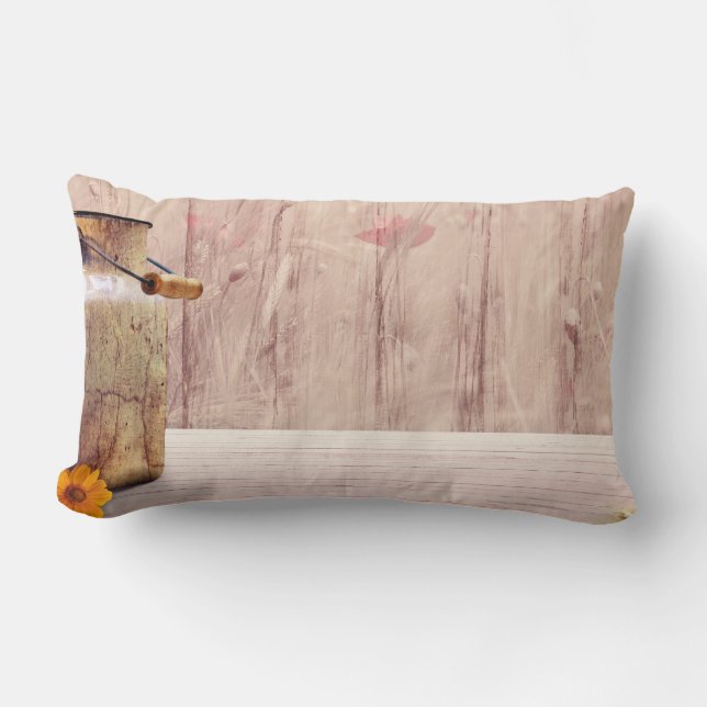 Rustic Milk Can Country Style on Wood Lumbar Cushion (Front)