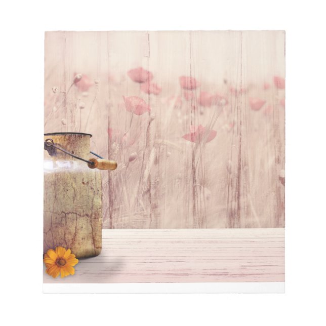 Rustic Milk Can Country Style on Wood Notepad (Front)