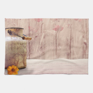 Rustic Milk Can Country Style on Wood Tea Towel