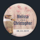 Rustic Milk Can Country Wedding Date Magnet<br><div class="desc">Wedding commemorative / save the date magnet with your personalised names and wedding date. Designed with a rustic country theme. An old rusting milk can with wheat and faded red flowers in the background set against a faint wood panel.</div>