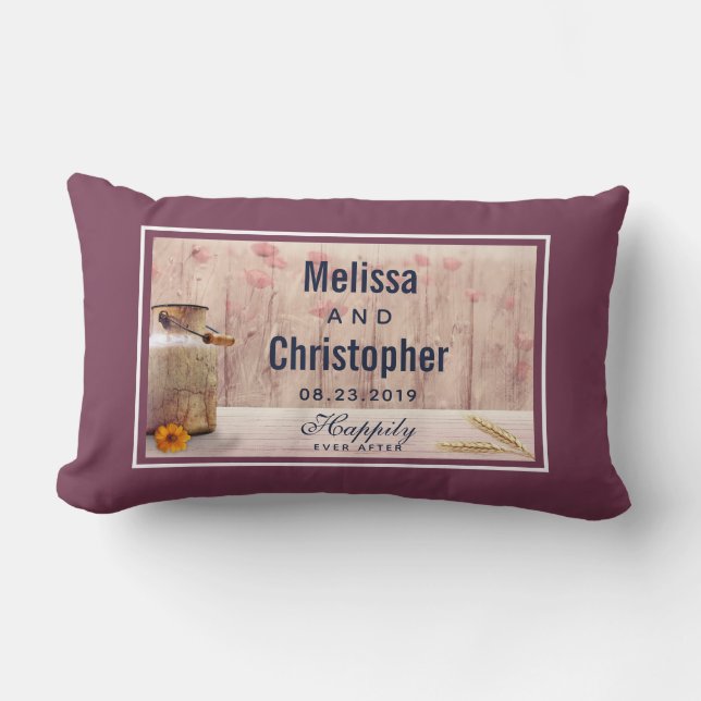 Rustic Milk Can Country Wedding Lumbar Cushion (Front)