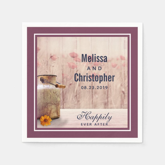 Rustic Milk Can Country Wedding Napkin (Front)