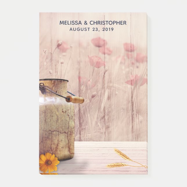 Rustic Milk Can Country Wedding Post-it Notes (Front)