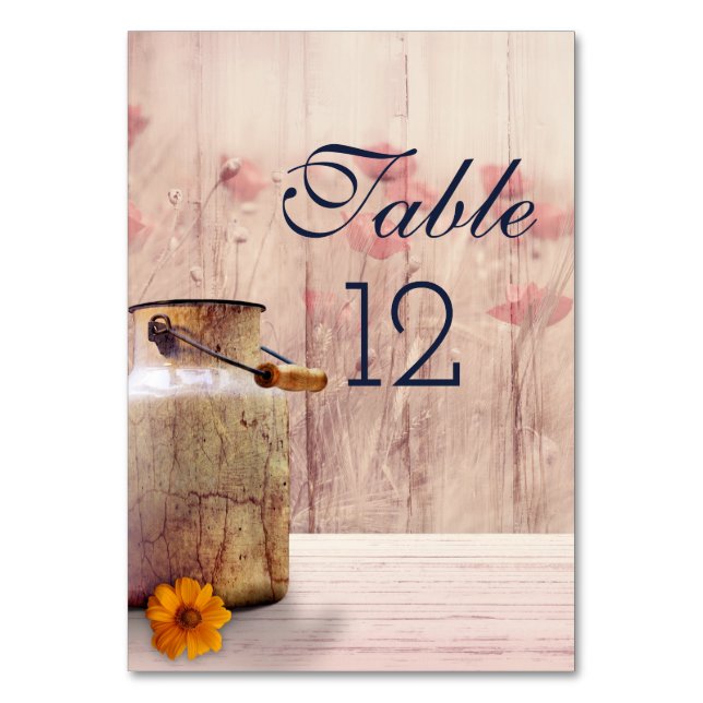Rustic Milk Can Country Wedding Table Table Number (Front)