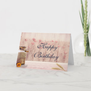 Rustic Milk Can with Wheat and Flowers Birthday Card