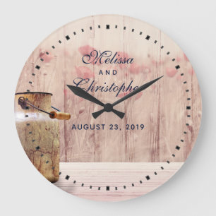 Rustic Milk Can with Wheat and Flowers Wedding Large Clock