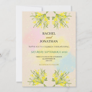 Rustic Mimosa Floral Watercolor Wedding Invitation