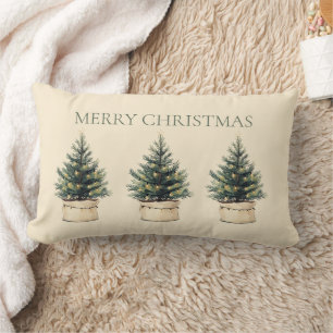 Rustic Minimal Christmas Tree Holiday Lumbar Cushion