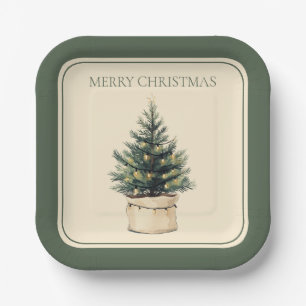 Rustic Minimal Christmas Tree Paper Plate